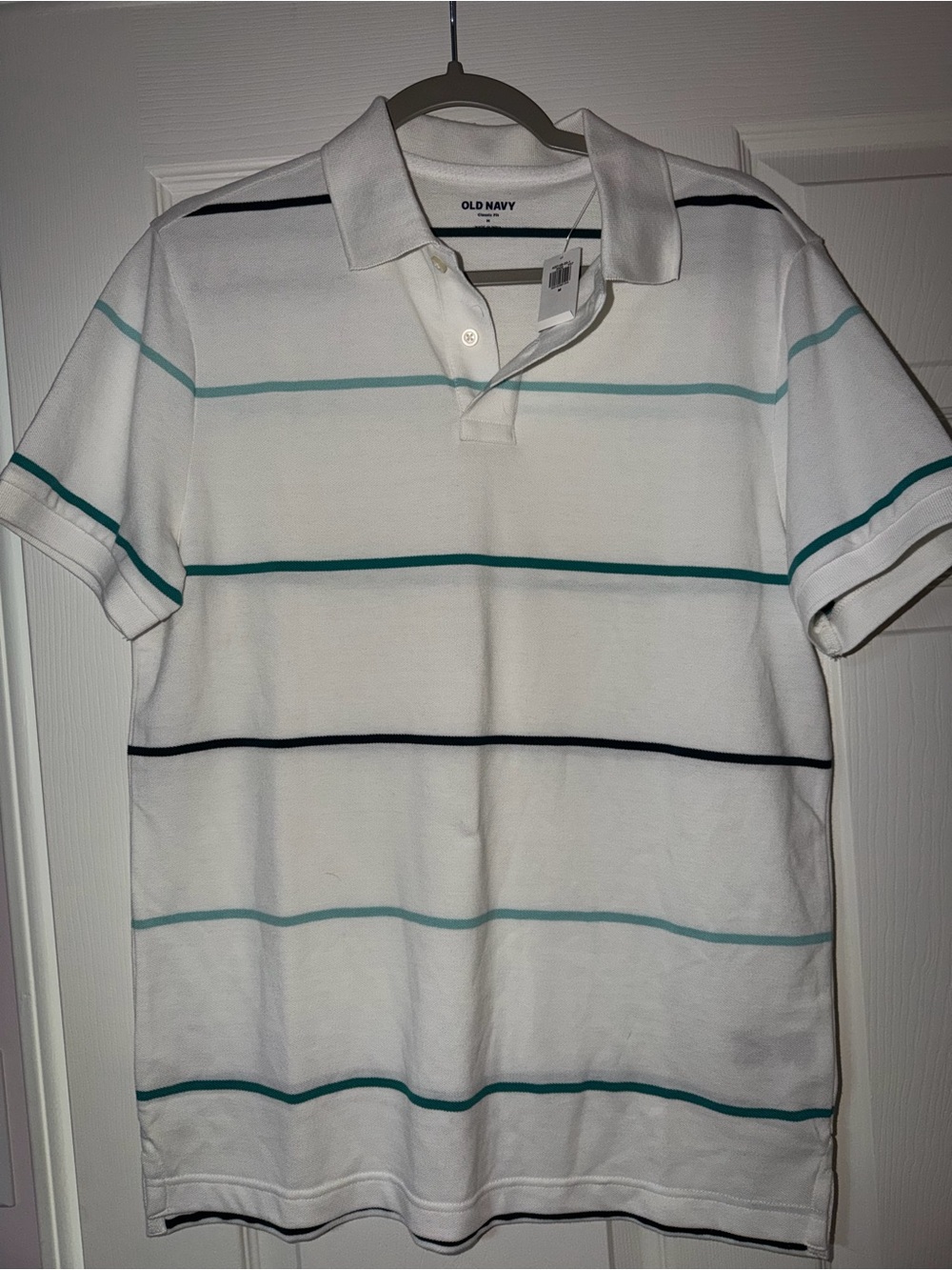 NWT Old Navy Men’s White Striped Polo Shirt